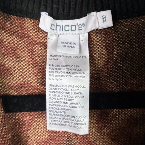 Chico’s Ruana Front Zip Sweater Knit Poncho Cape Cardigan Black Fall Floral S M - Picture 14 of 16